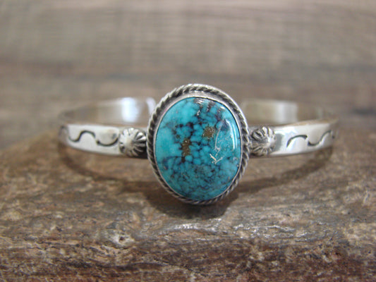 Native American Sterling Silver & Sonoran Turquoise Bracelet Signed SY
