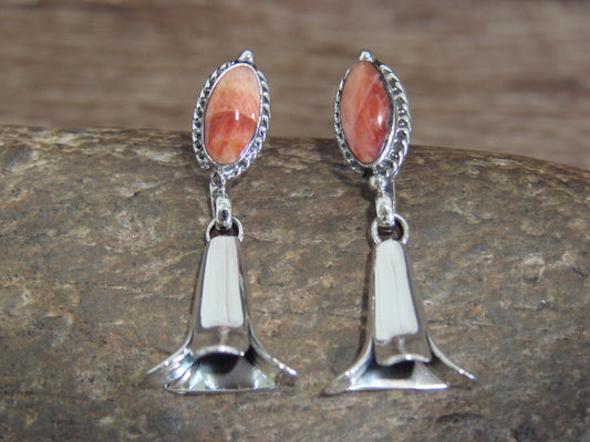 Native American Sterling Silver Spiny Oyster Squash Blossom Post Earrings - Yazzie