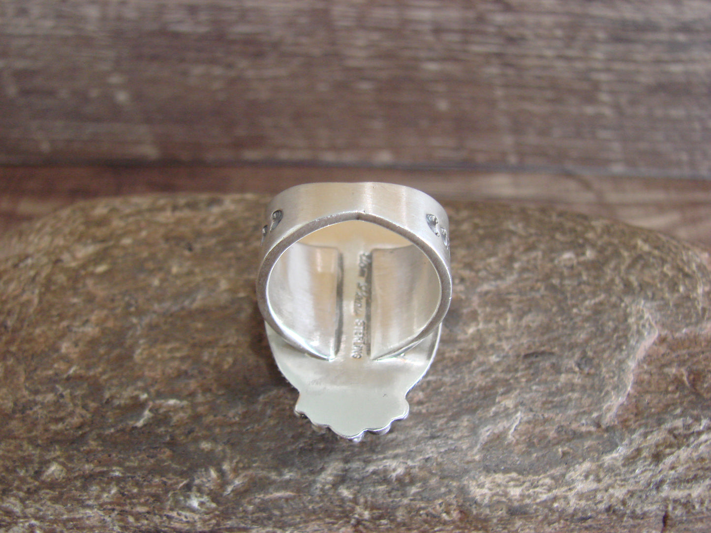 Native American Sterling Silver & Kingman Turquoise Ring by Lewis - Size 8.5