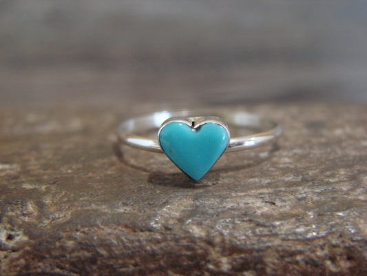 Native American Sterling Silver & Turquoise Heart Ring by Laate - Size 5.5