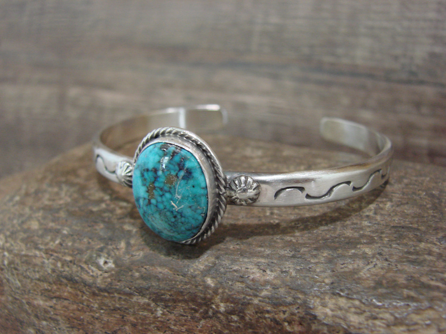 Native American Sterling Silver & Sonoran Turquoise Bracelet Signed SY