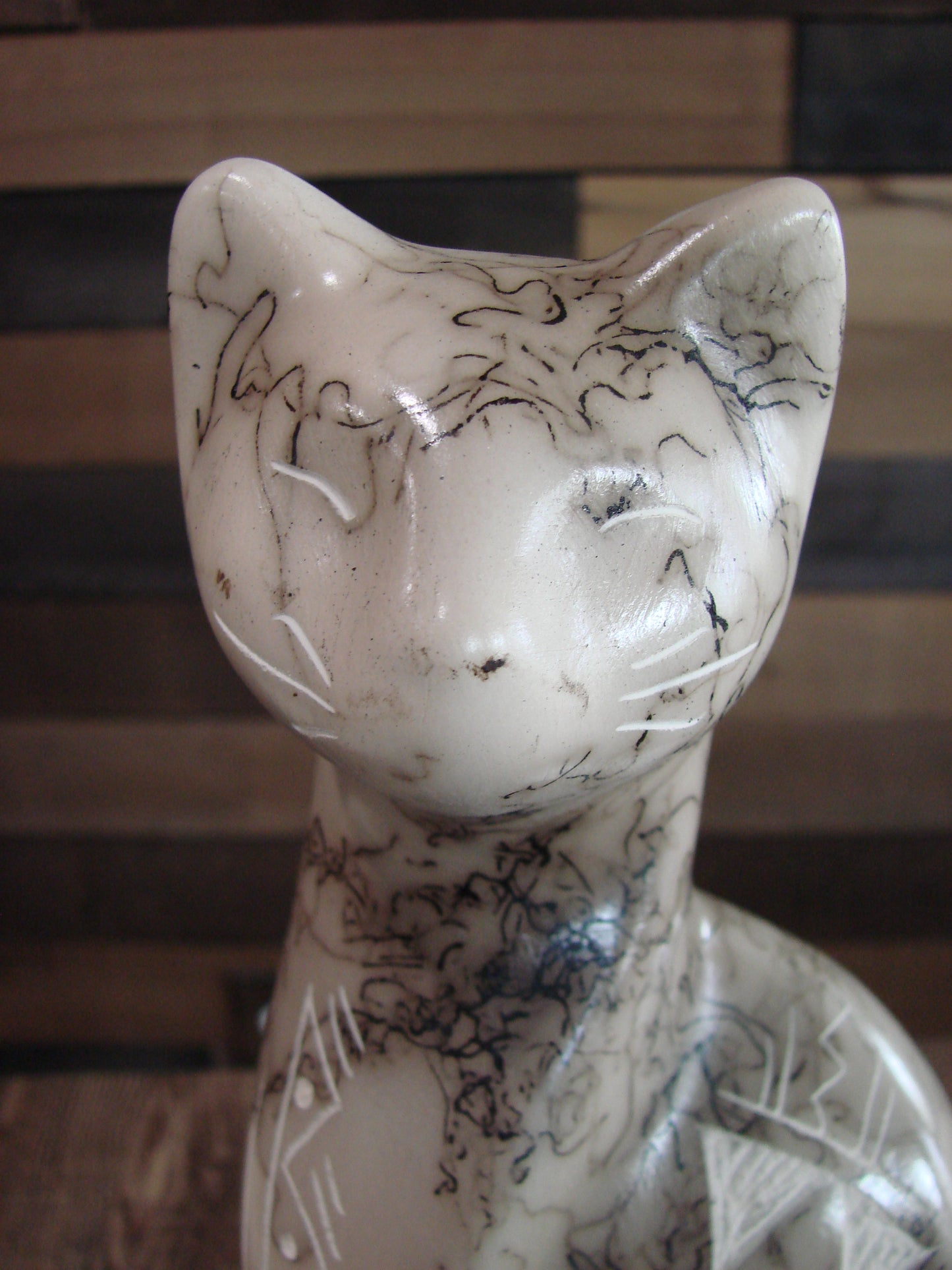 Native American Navajo Pottery Horse Hair Cat Sculpture by Vail