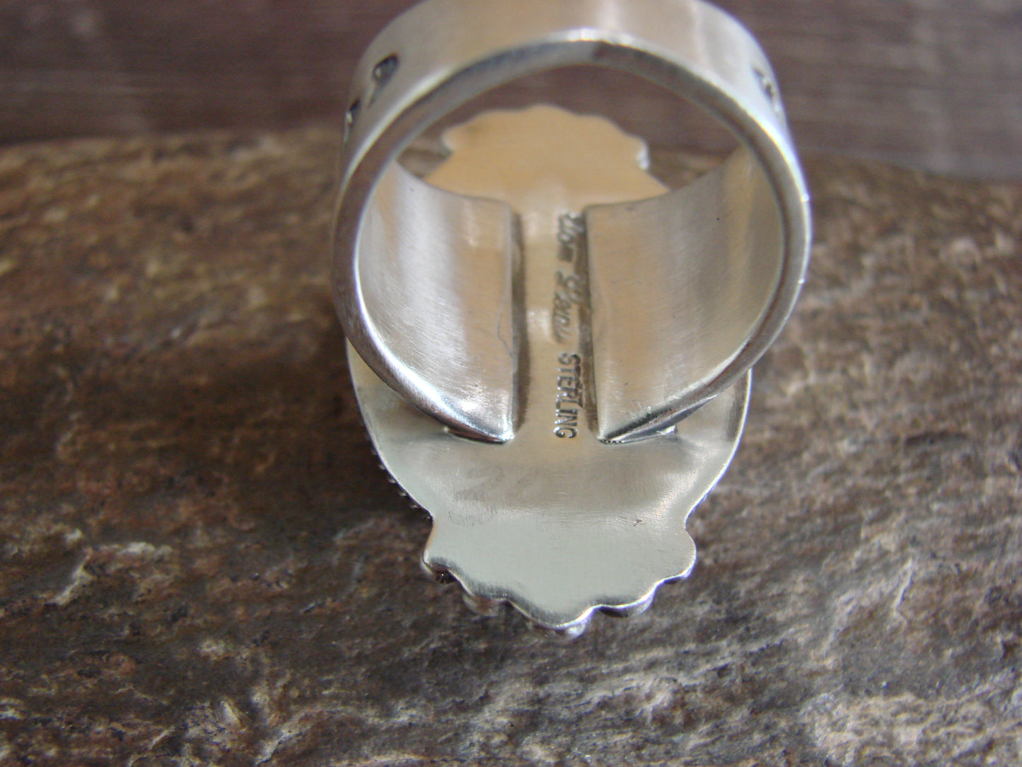 Native American Sterling Silver & Kingman Turquoise Ring by Lewis - Size 8.5