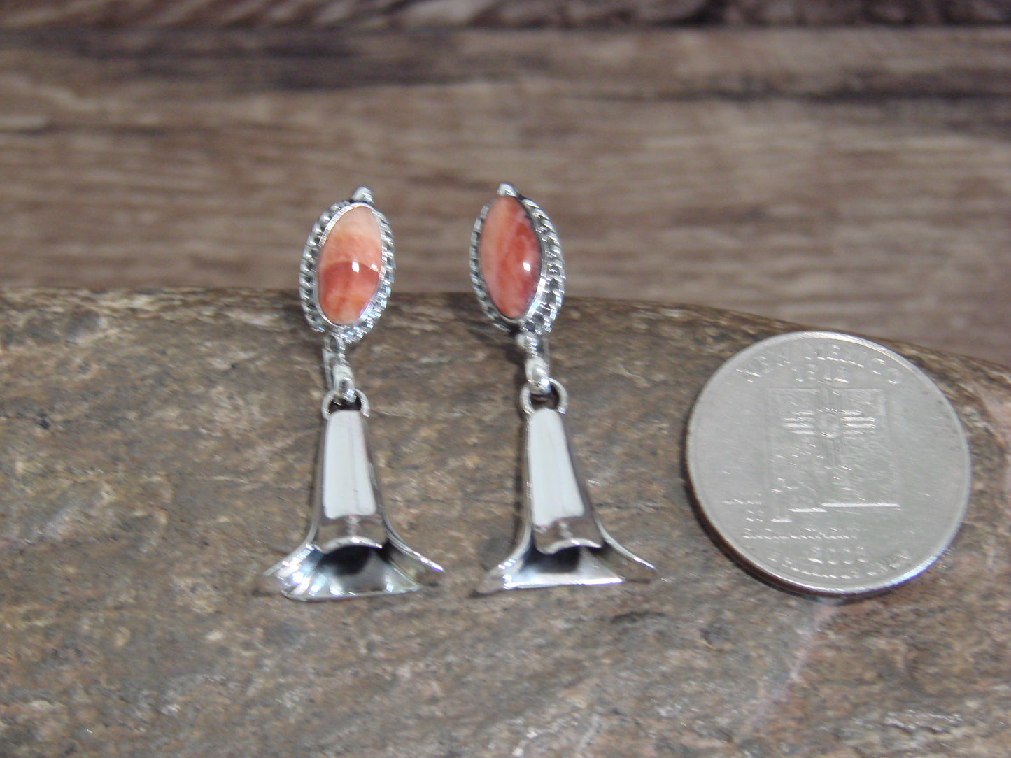Native American Sterling Silver Spiny Oyster Squash Blossom Post Earrings - Yazzie