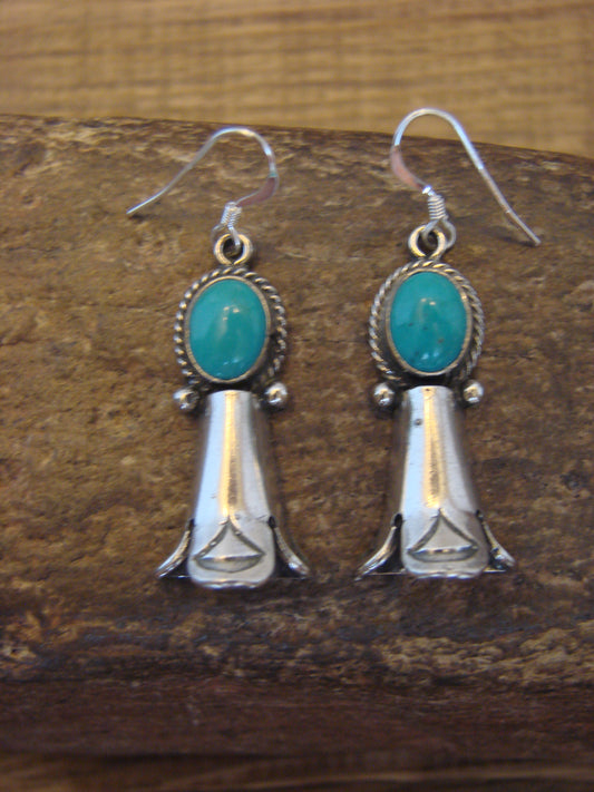 Native American Sterling Silver Turquoise Squash Blossom Dangle Earrings - McCarthy