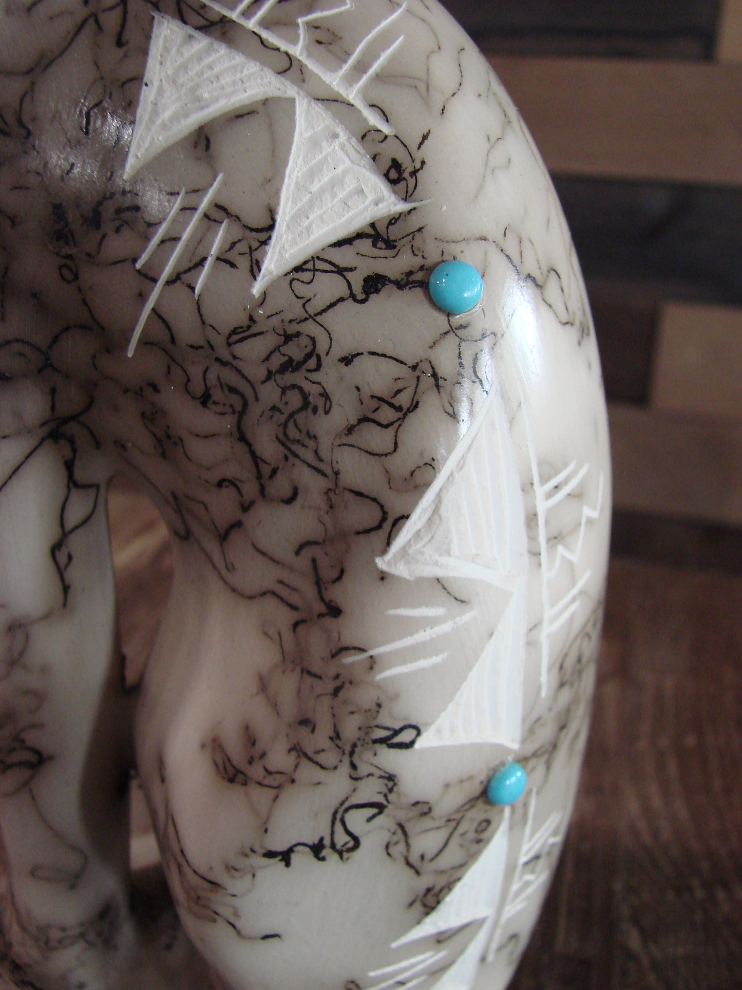 Native American Navajo Pottery Horse Hair Cat Sculpture by Vail