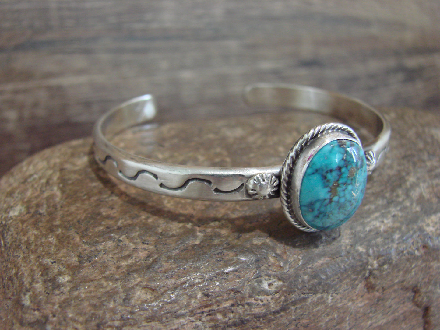 Native American Sterling Silver & Sonoran Turquoise Bracelet Signed SY