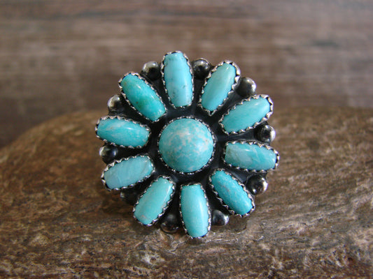 Native American Sterling Silver Turquoise Cluster Ring - Perry - Size 9.5
