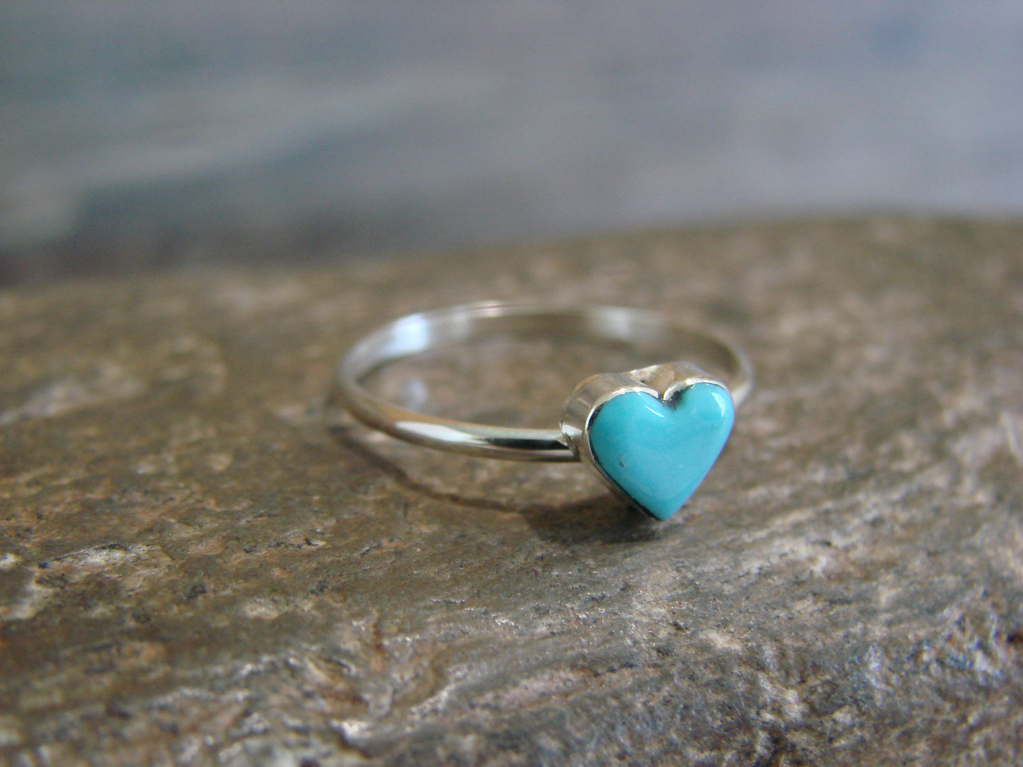Native American Sterling Silver & Turquoise Heart Ring by Laate - Size 6
