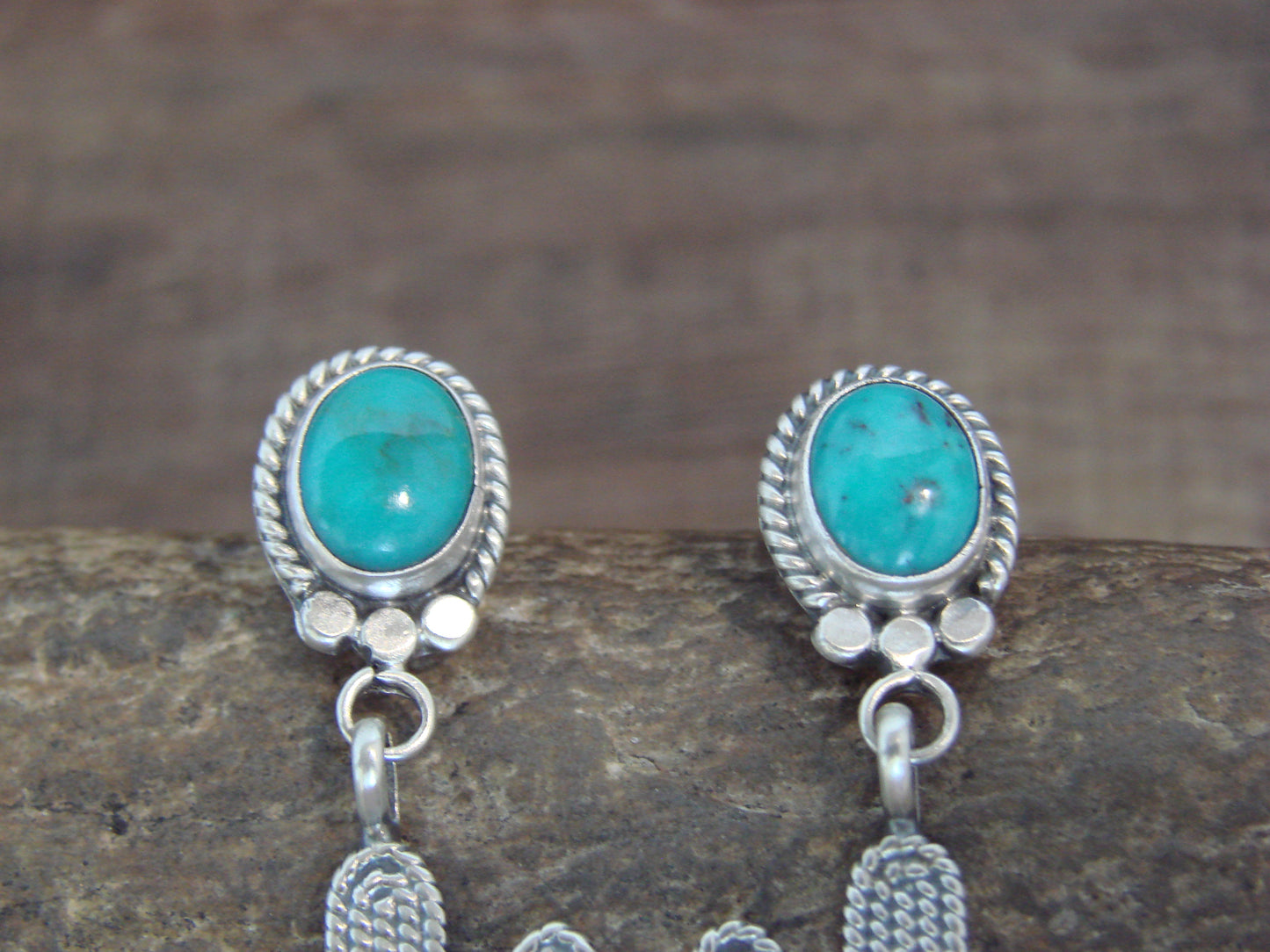 Native American Sterling Silver Turquoise Cactus Post Earrings - McCarthy