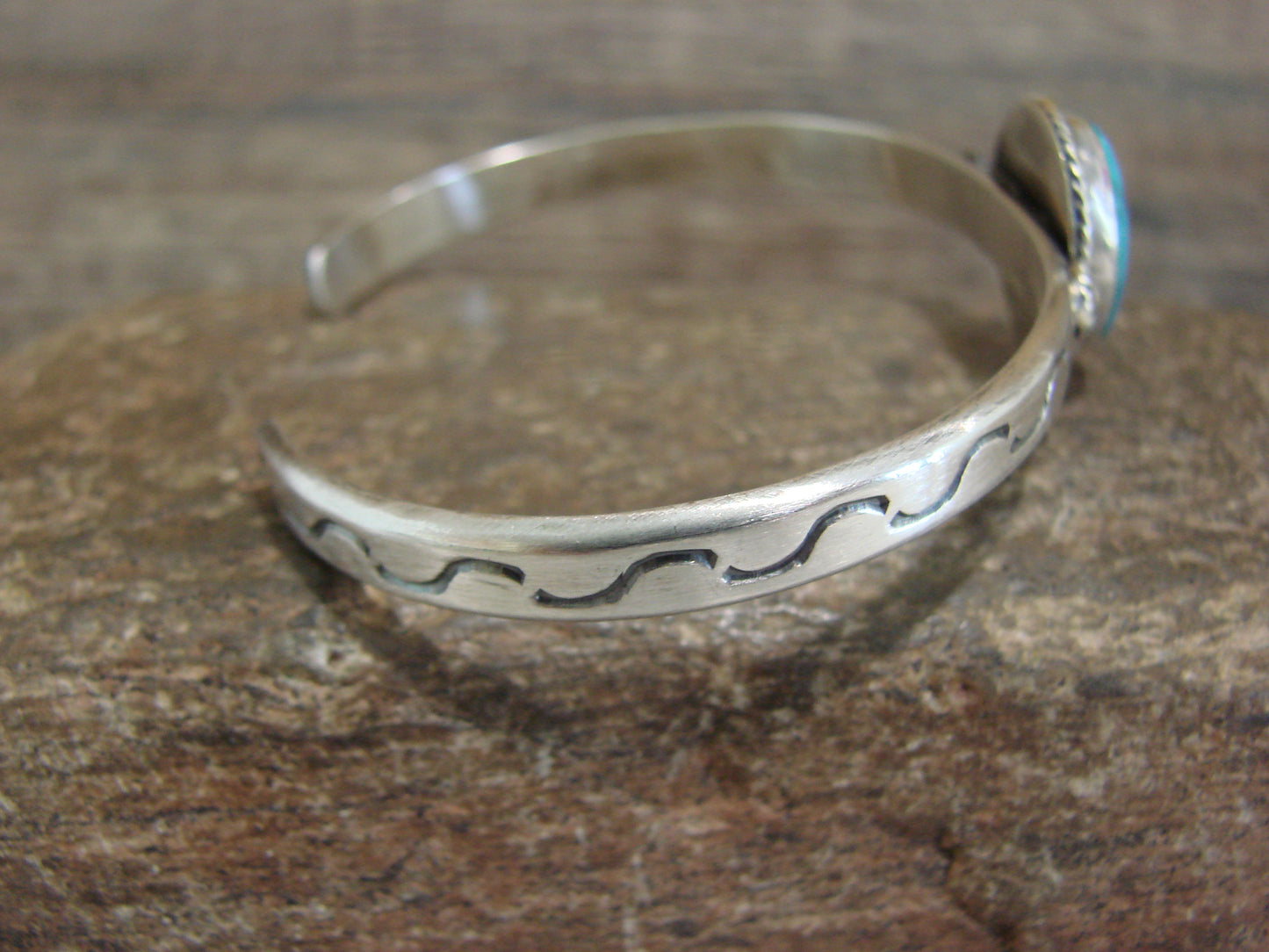 Native American Sterling Silver & Sonoran Turquoise Bracelet Signed SY