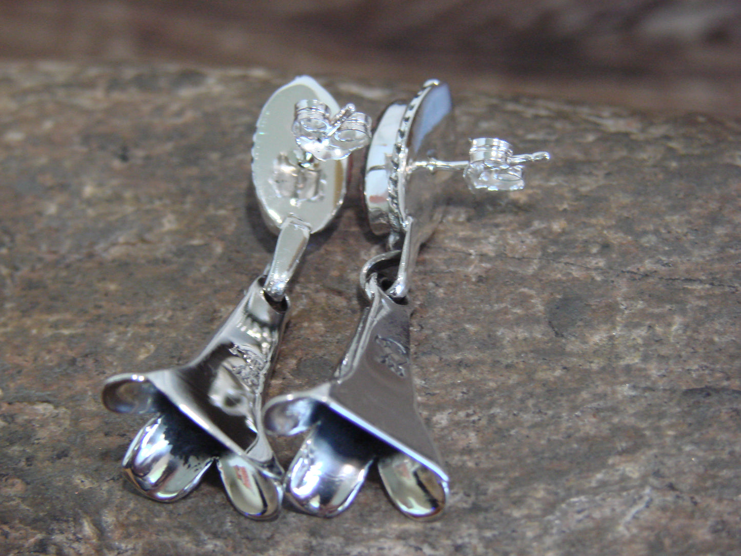 Native American Sterling Silver Spiny Oyster Squash Blossom Post Earrings - Yazzie