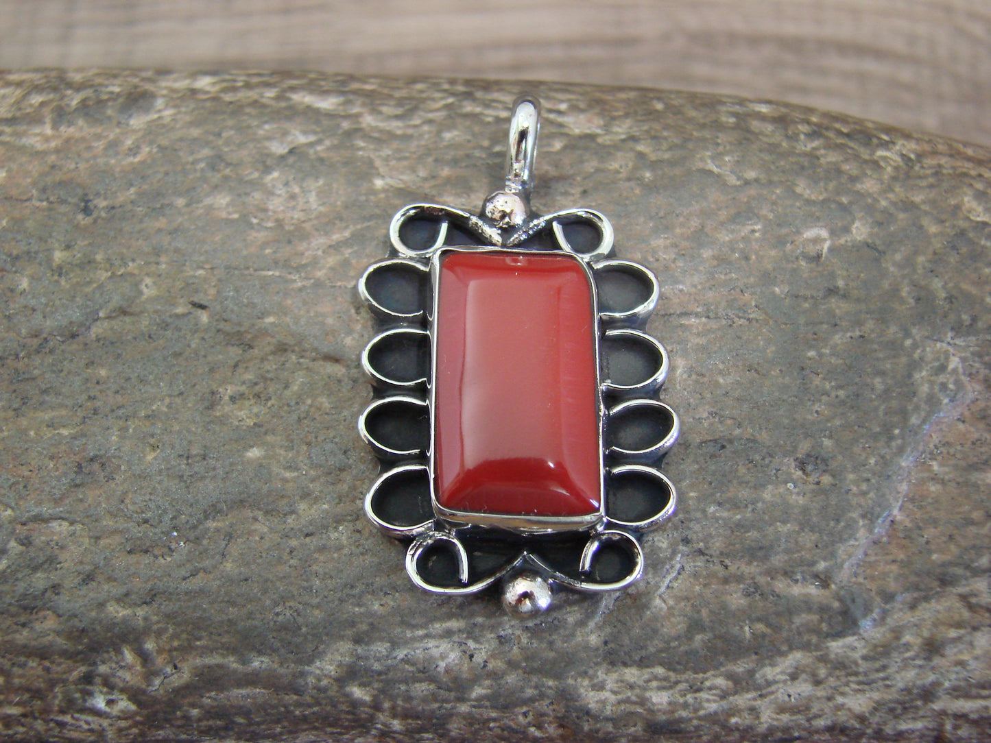 Native American Nickel Silver & Red Howlite Pendant - Cleveland