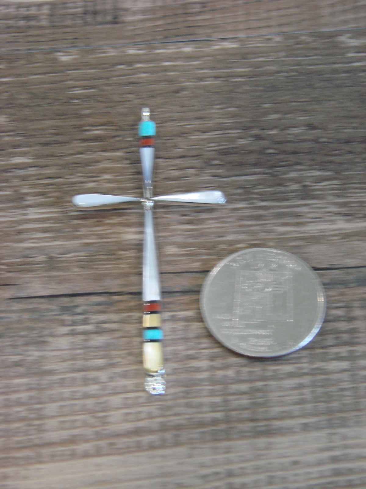 Native American Sterling Silver Multi Stone Inlay Cross Pendant by Noche
