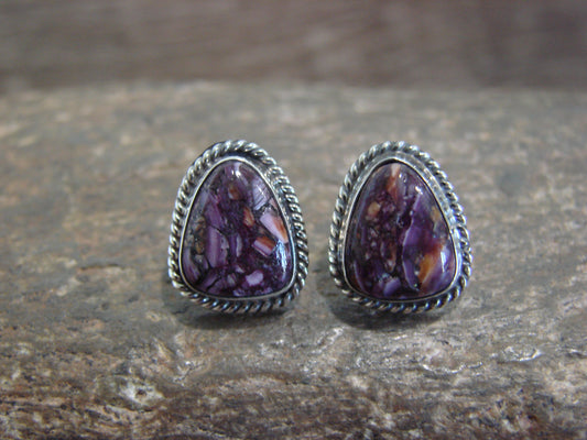 Native American Sterling Silver Purple Spiny Oyster Post Earrings by McCarthy
