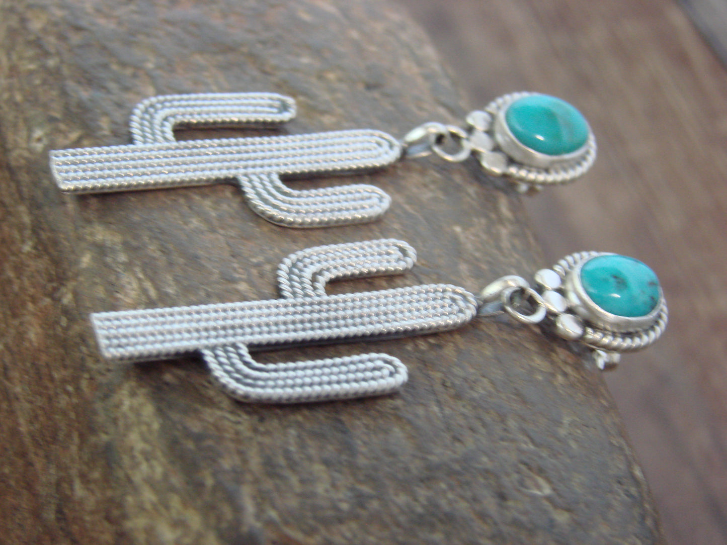 Native American Sterling Silver Turquoise Cactus Post Earrings - McCarthy