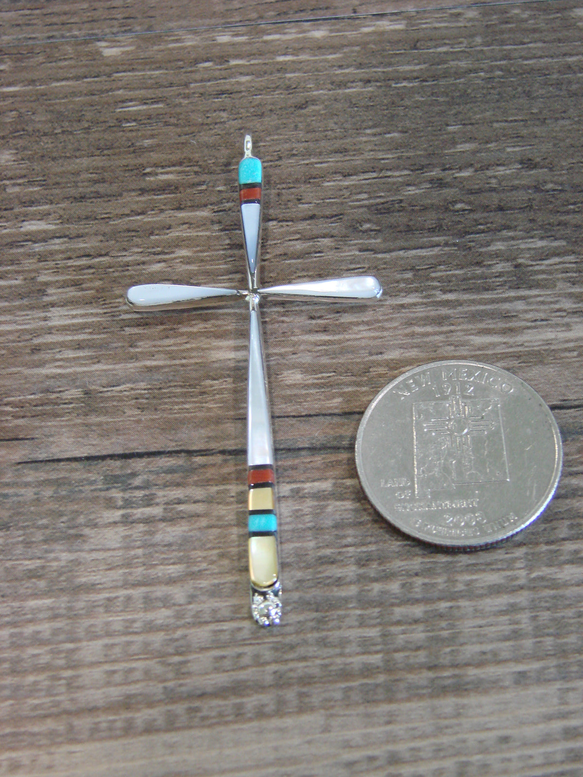Native American Sterling Silver Multi Stone Inlay Cross Pendant by Noche