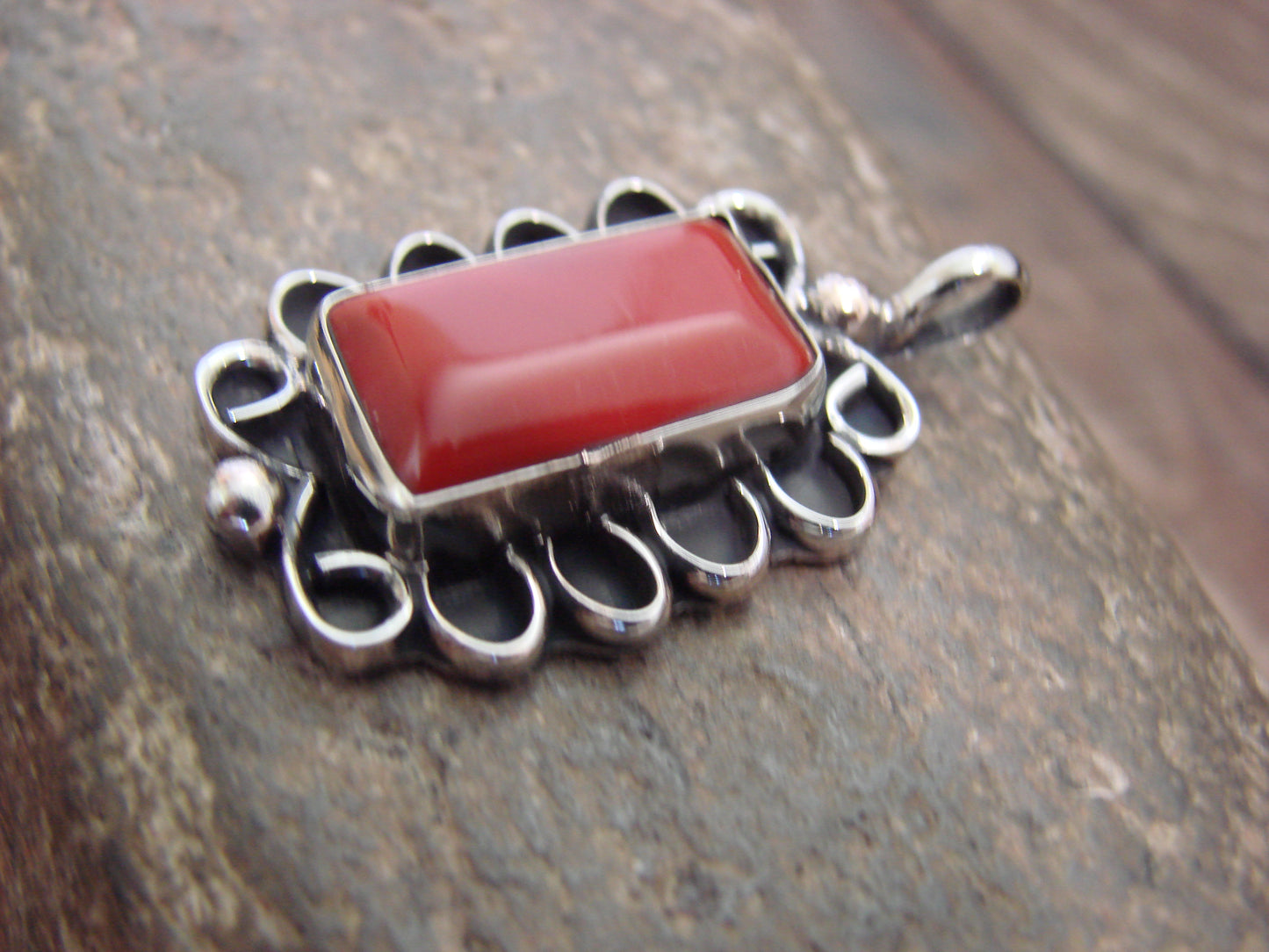 Native American Nickel Silver & Red Howlite Pendant - Cleveland