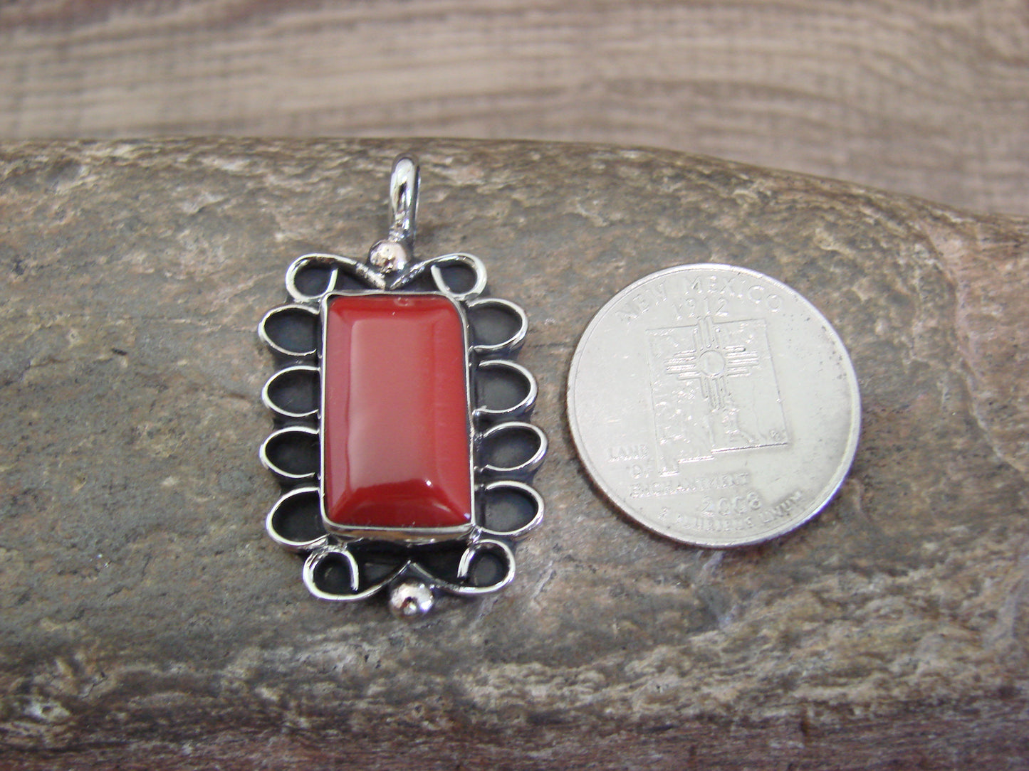 Native American Nickel Silver & Red Howlite Pendant - Cleveland