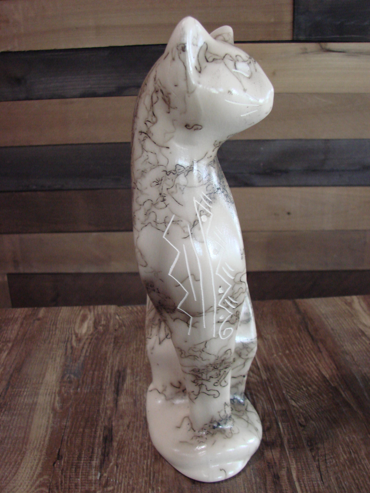 Native American Navajo Pottery Horse Hair Cat Sculpture by Vail