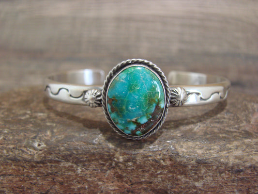 Native American Sterling Silver & Sonoran Turquoise Bracelet Signed SY