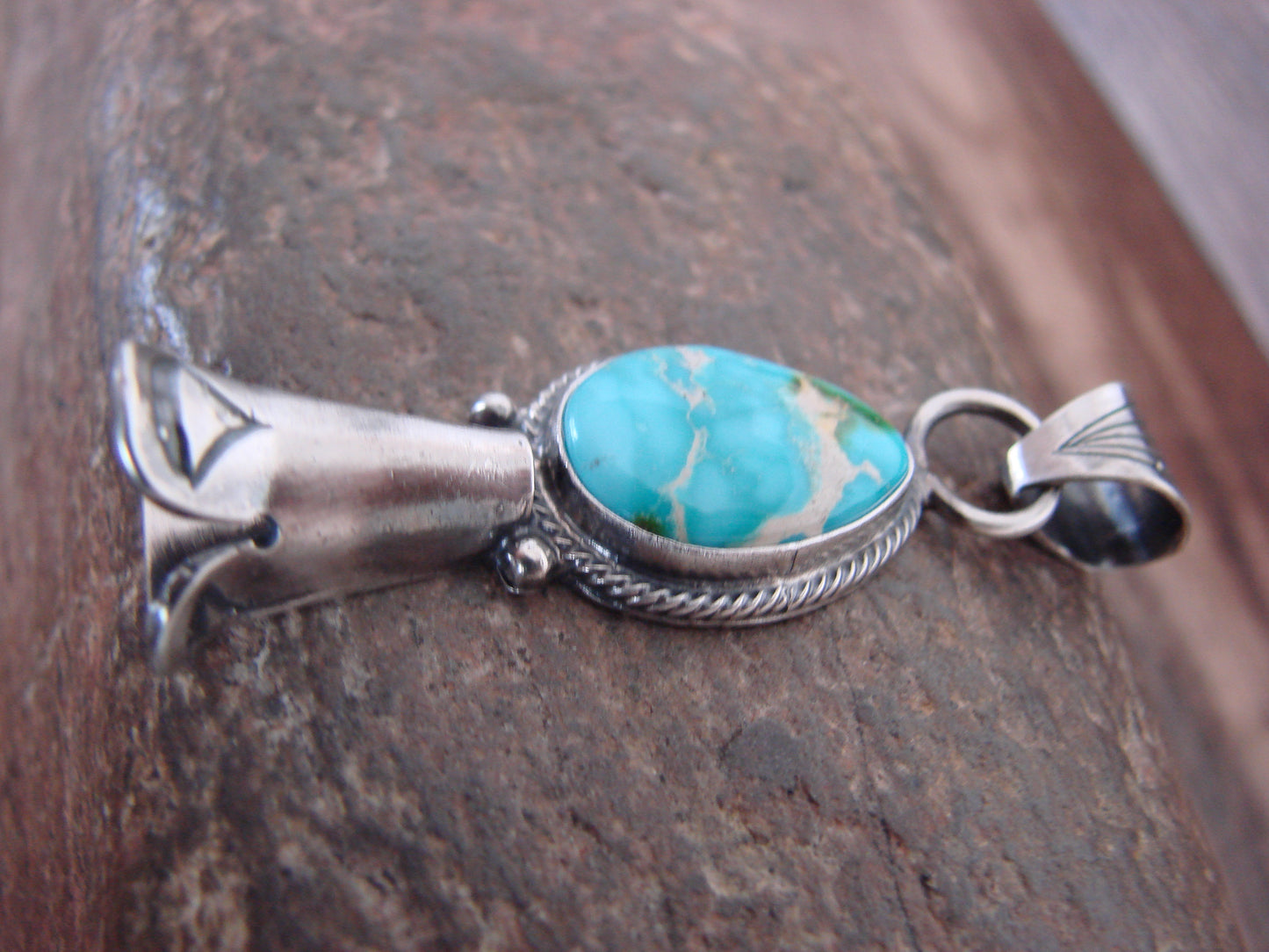 Native American Sterling Silver & Turquoise Squash Blossom Pendant by Betone