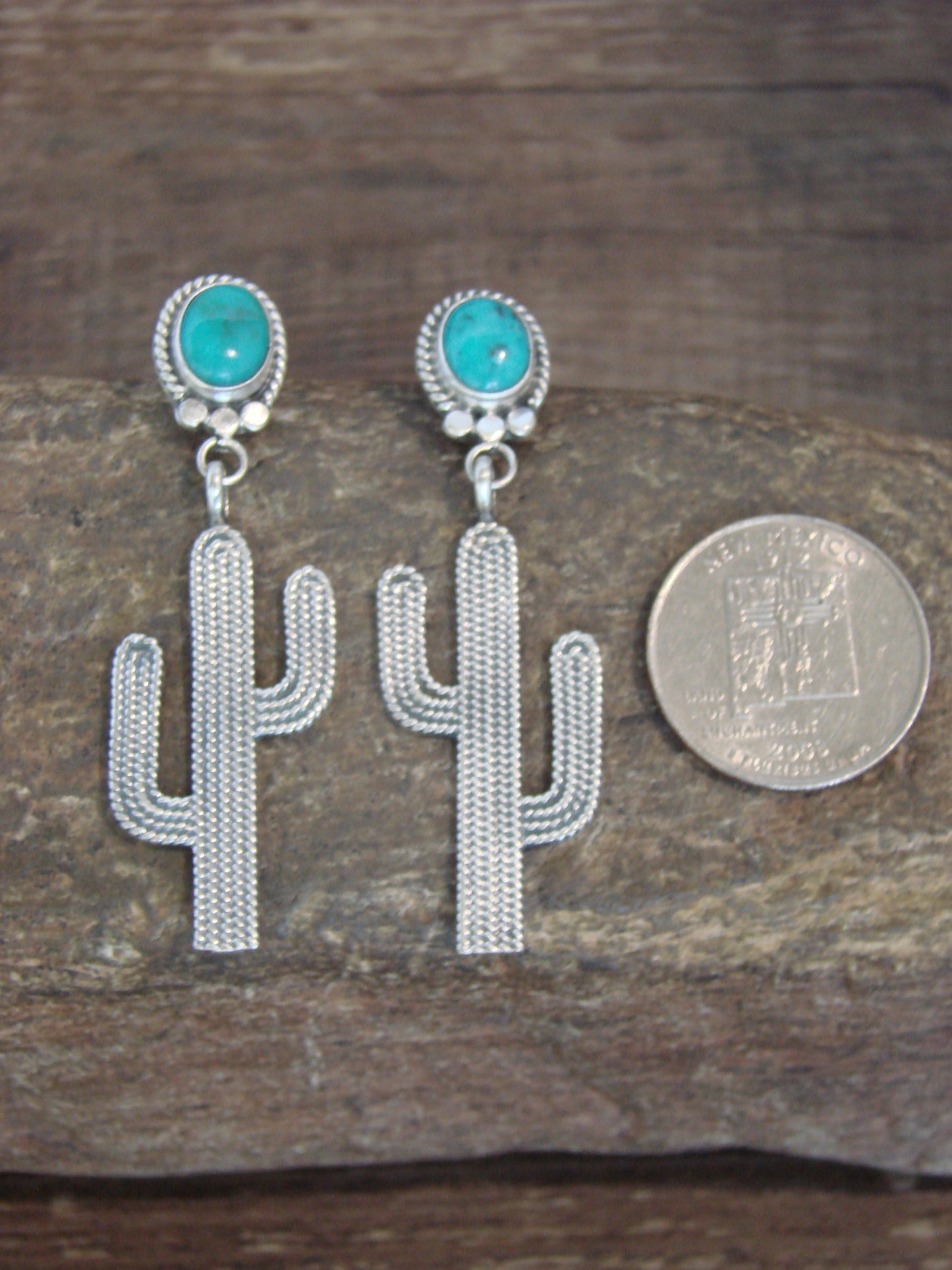 Native American Sterling Silver Turquoise Cactus Post Earrings - McCarthy