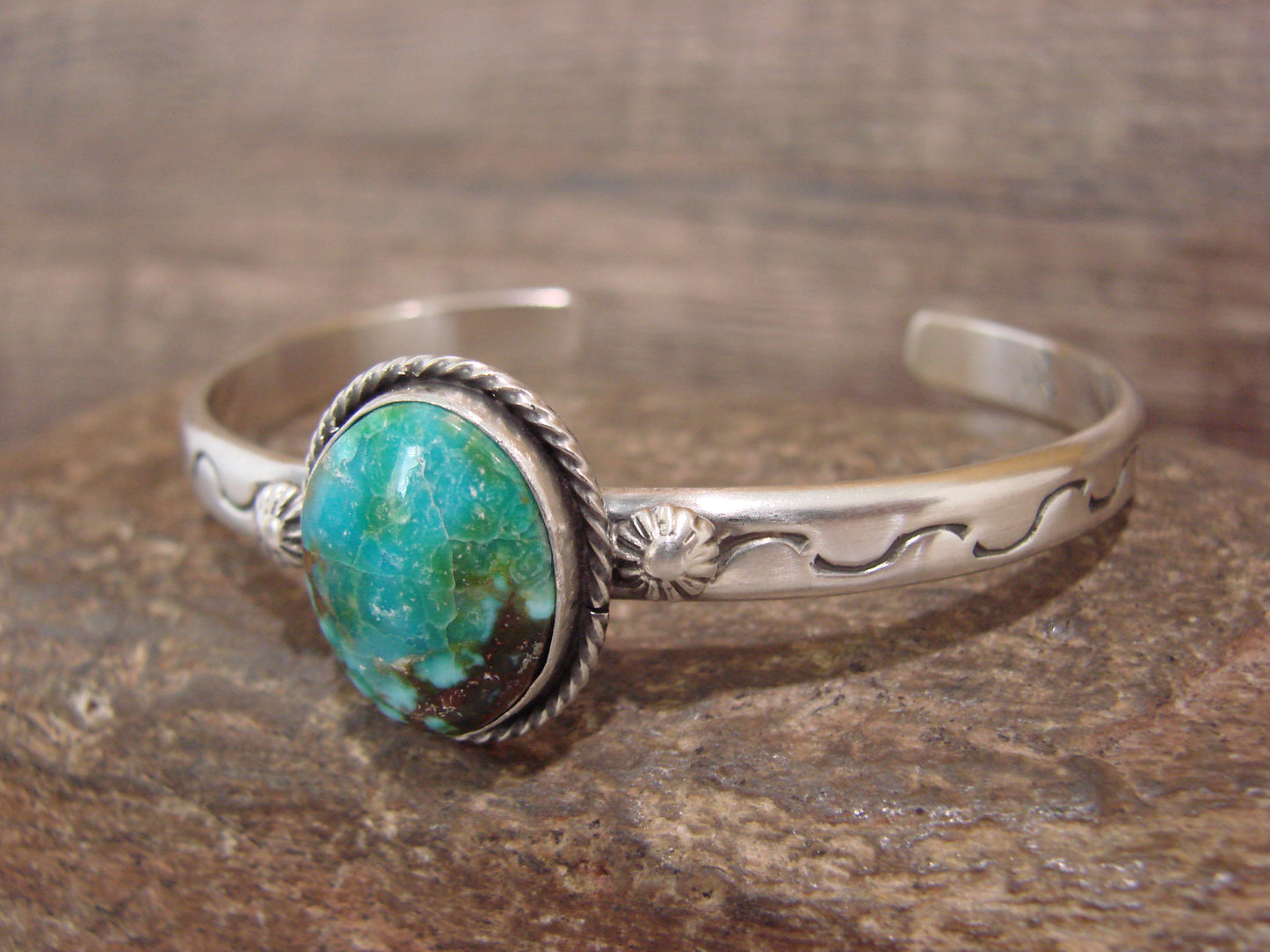 Native American Sterling Silver & Sonoran Turquoise Bracelet Signed SY