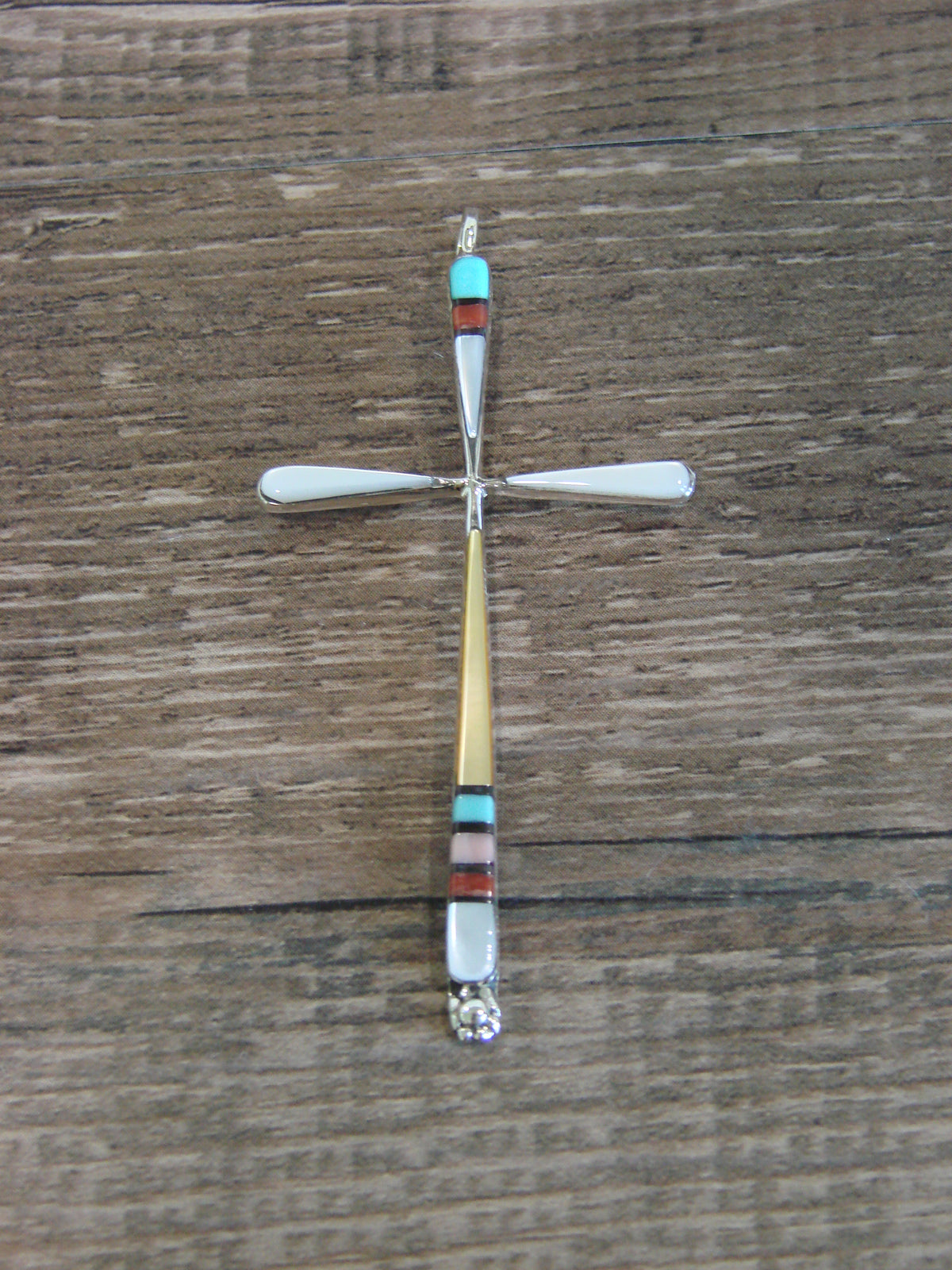 Native American Sterling Silver Multi Stone Inlay Cross Pendant by Noche