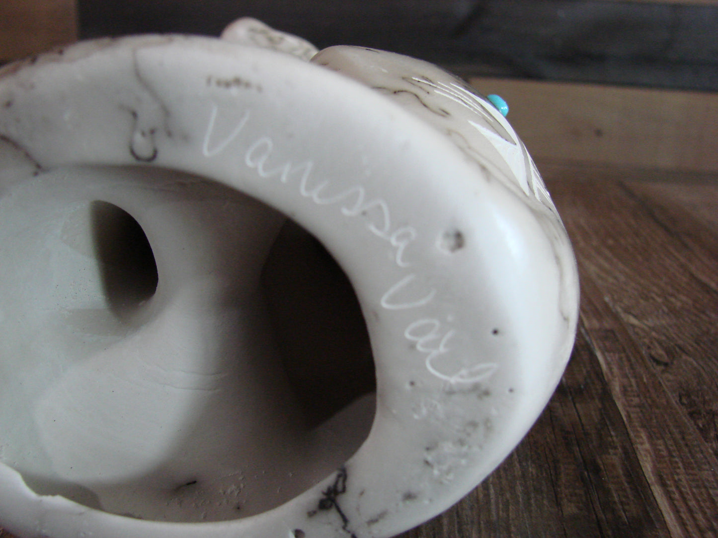 Native American Navajo Pottery Horse Hair Cat Sculpture by Vail