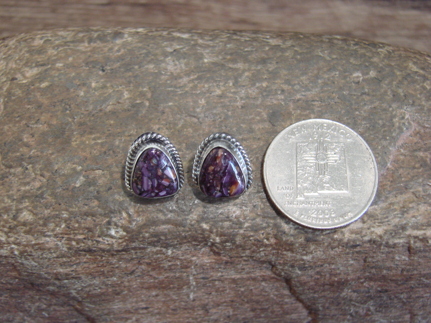 Native American Sterling Silver Purple Spiny Oyster Post Earrings by McCarthy