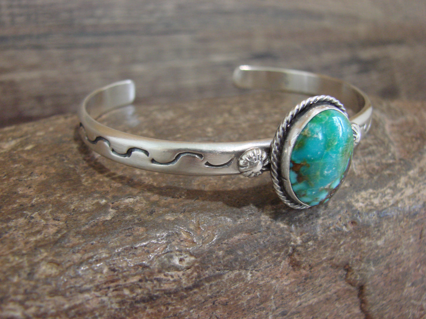 Native American Sterling Silver & Sonoran Turquoise Bracelet Signed SY