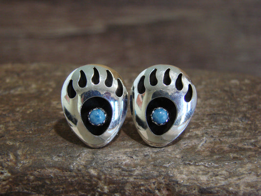 Native American Sterling Silver & Denim Lapis Bear Paw Stud Post Earrings - Parker