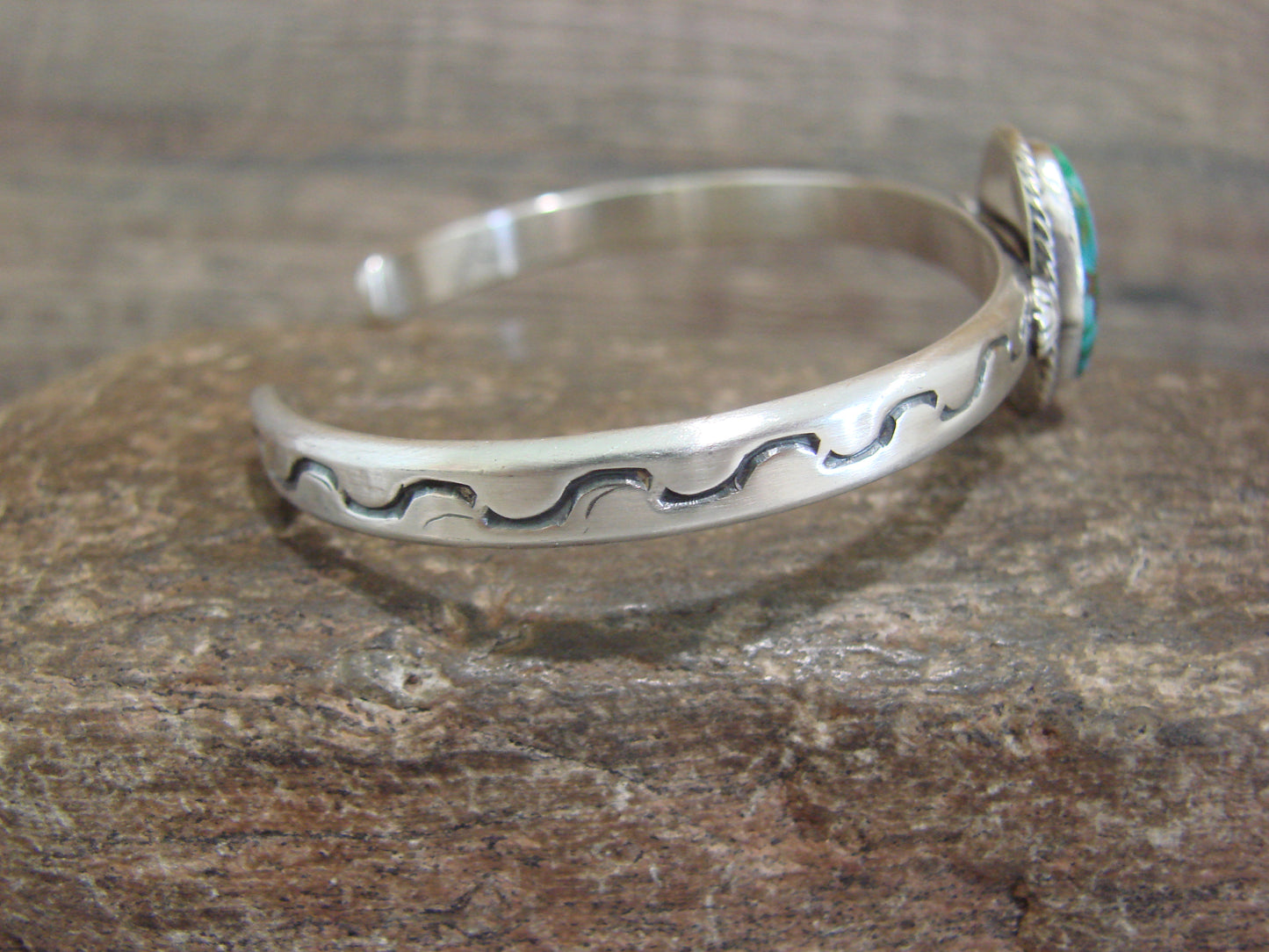 Native American Sterling Silver & Sonoran Turquoise Bracelet Signed SY