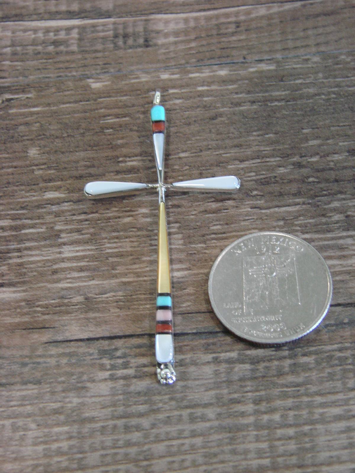 Native American Sterling Silver Multi Stone Inlay Cross Pendant by Noche
