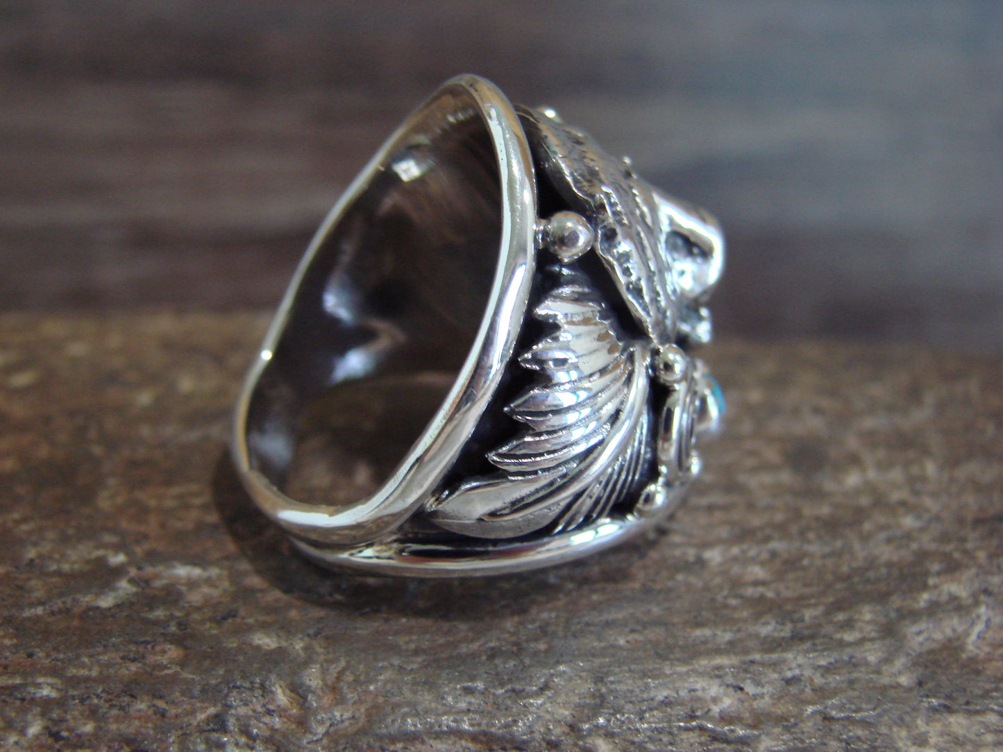 Native American Sterling Silver & Turquoise Bear Ring - Saunders - Size 11