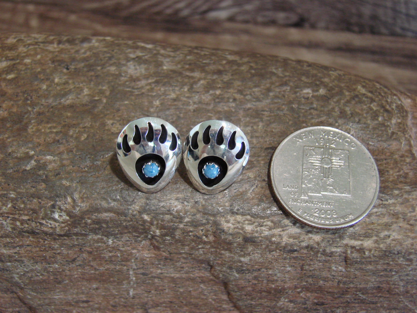 Native American Sterling Silver & Denim Lapis Bear Paw Stud Post Earrings - Parker
