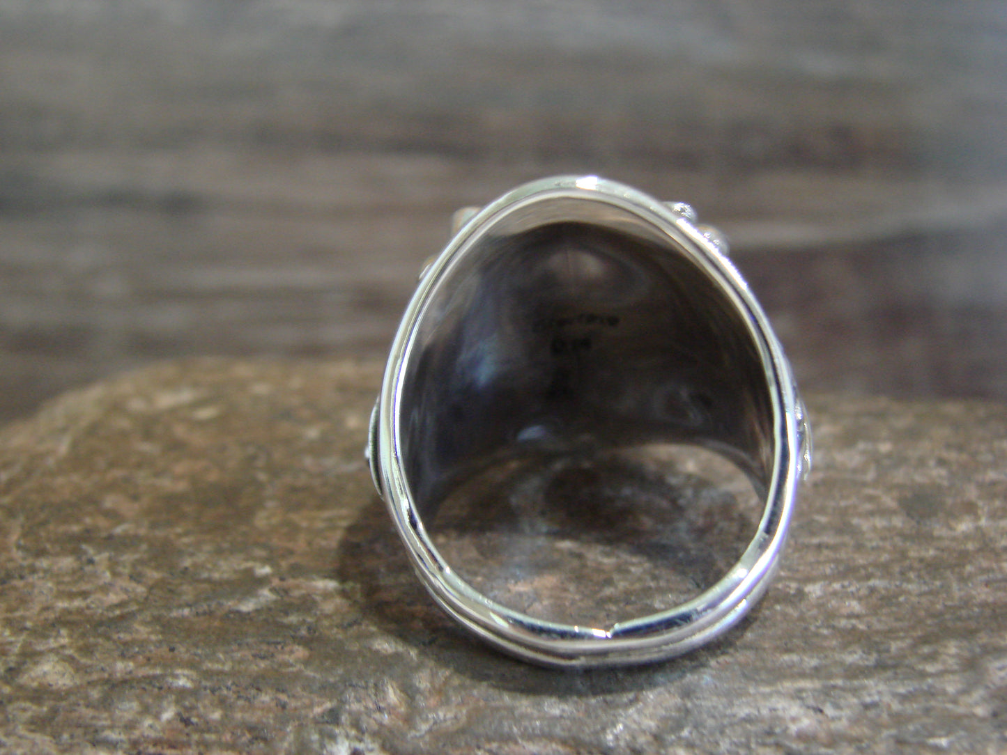 Native American Sterling Silver & Turquoise Bear Ring - Saunders - Size 11
