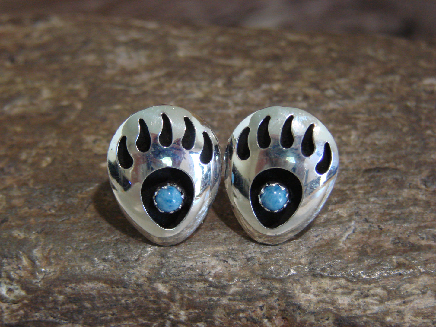 Native American Sterling Silver & Denim Lapis Bear Paw Stud Post Earrings - Parker