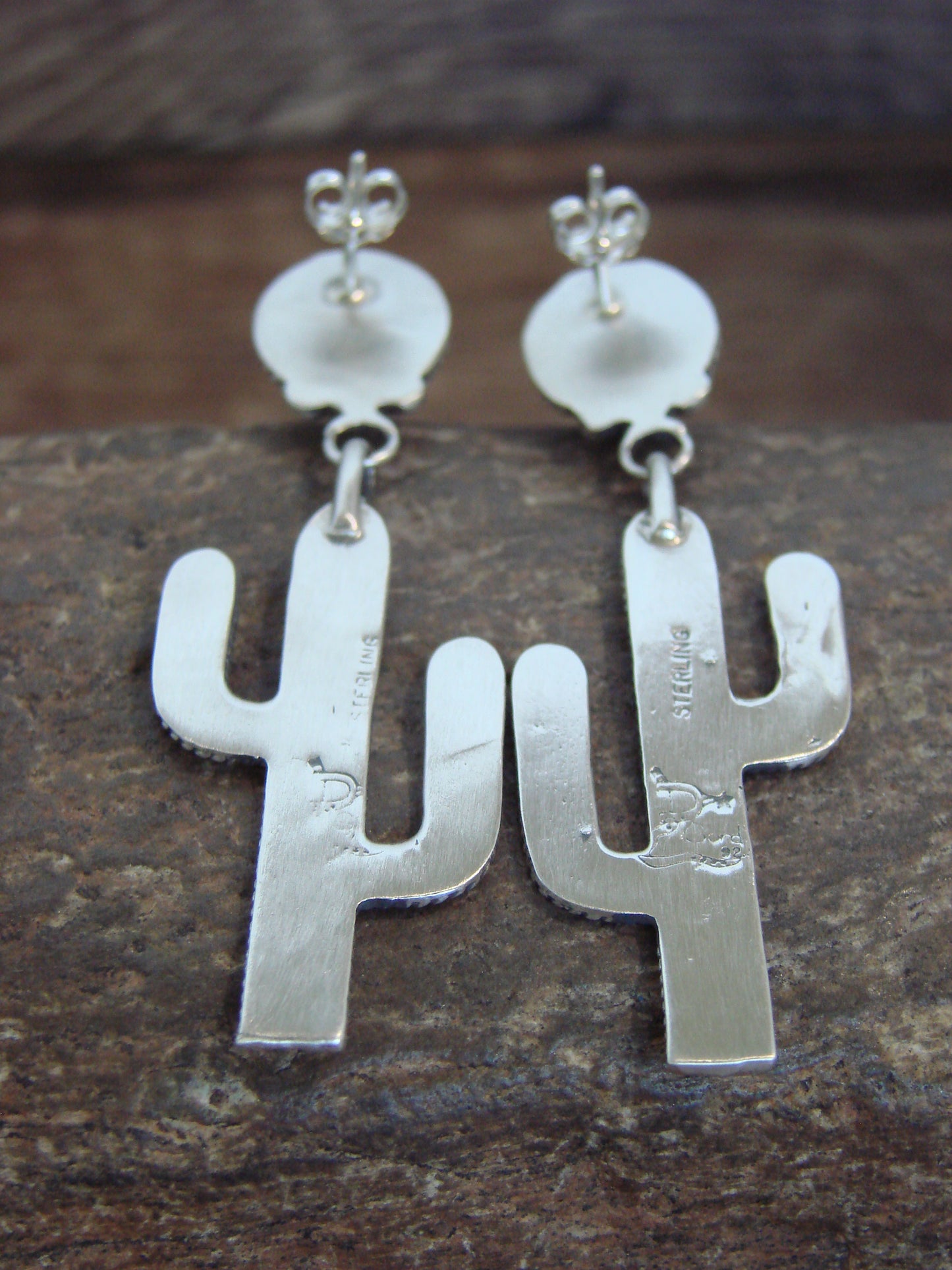 Native American Sterling Silver Turquoise Cactus Post Earrings - McCarthy