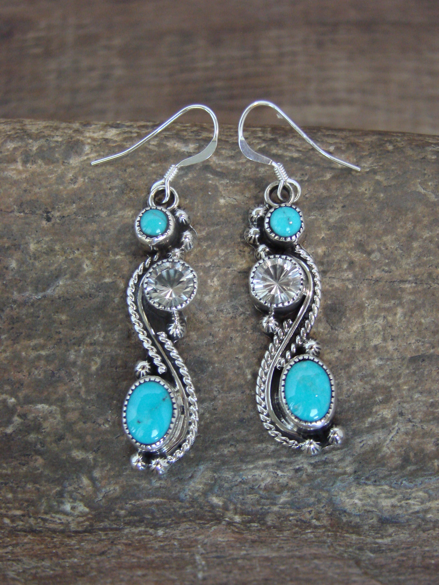 Native American Sterling Silver Turquoise Dangle Earrings - Garcia