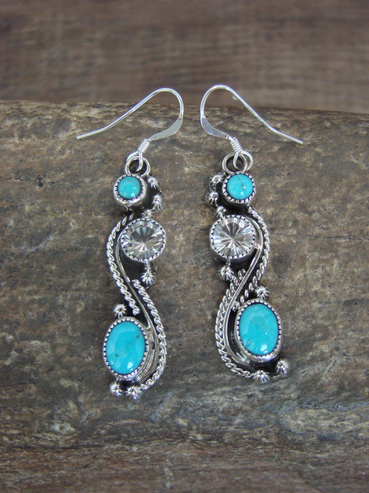 Native American Sterling Silver Turquoise Dangle Earrings - Garcia