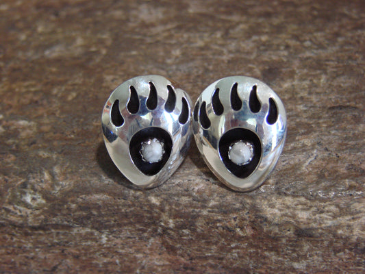 Native American Sterling Silver & Howlite Bear Paw Stud Post Earrings - Parker
