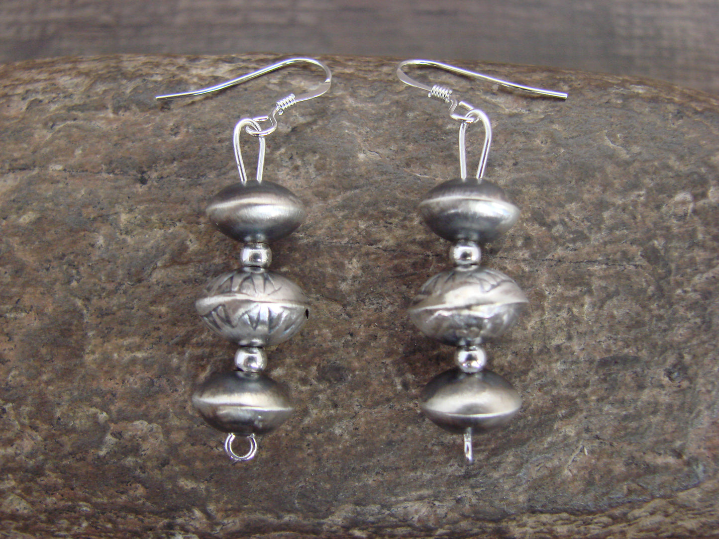 Native American Sterling Silver Navajo Pearl Dangle Earrings by Nez