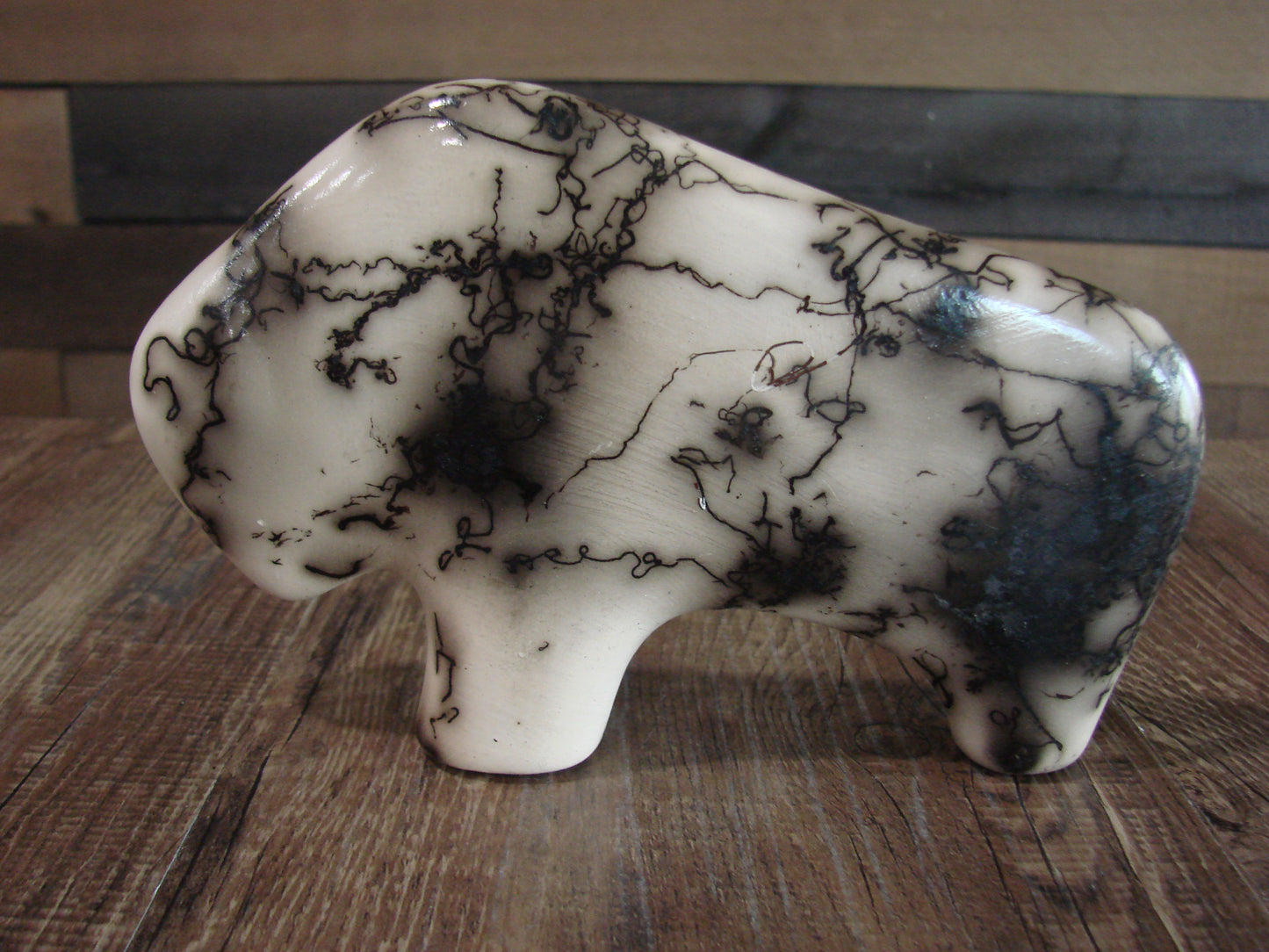 Native American Navajo Pottery Horse Hair Buffalo Sculpture by Vail