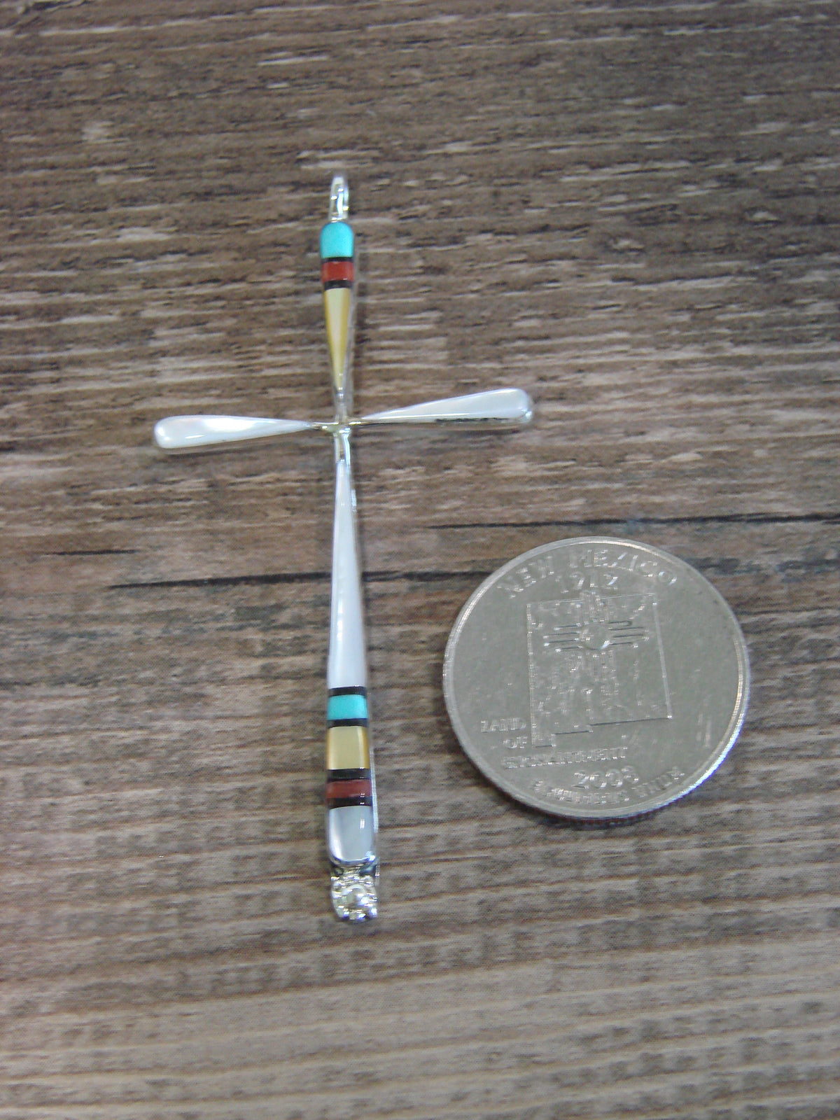 Native American Sterling Silver Multi Stone Inlay Cross Pendant by Noche