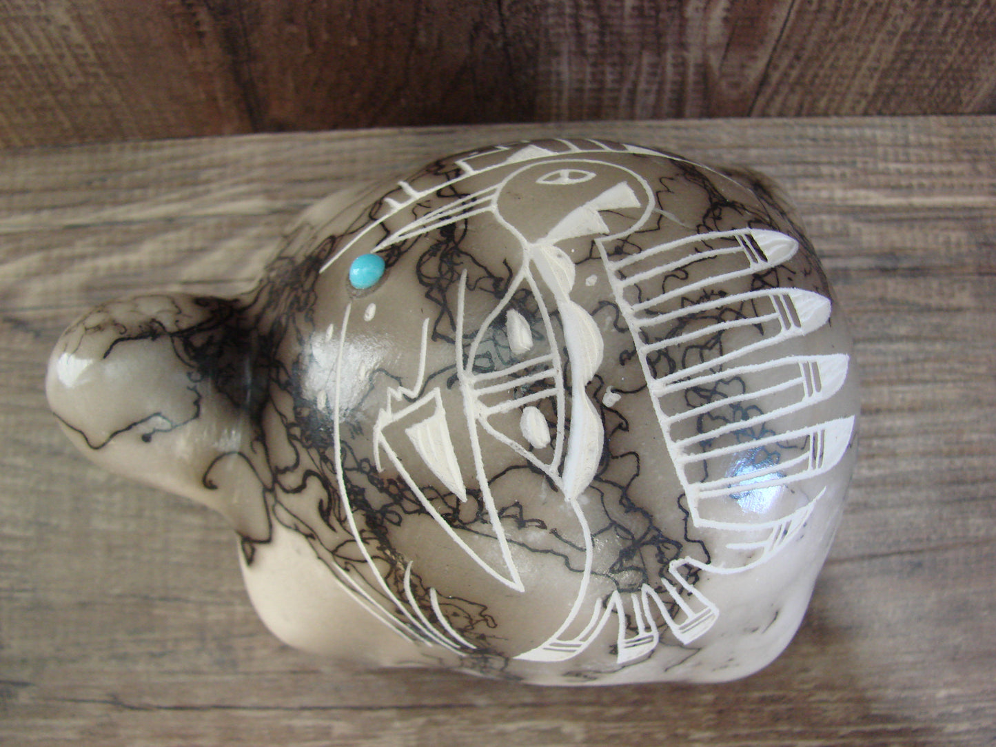 Native American Navajo Indian Pottery Horse Hair Turtle Sculpture by Vail