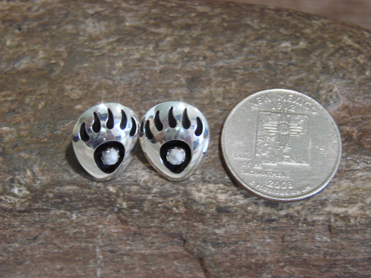 Native American Sterling Silver & Howlite Bear Paw Stud Post Earrings - Parker