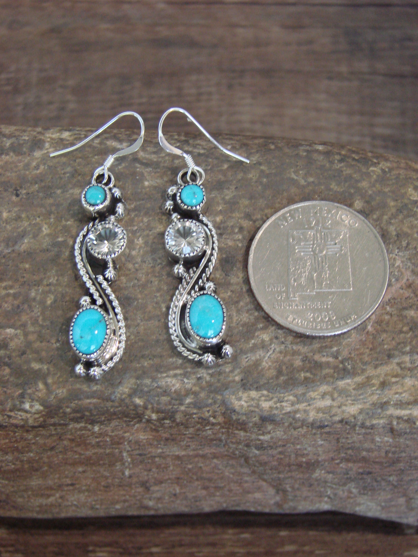 Native American Sterling Silver Turquoise Dangle Earrings - Garcia