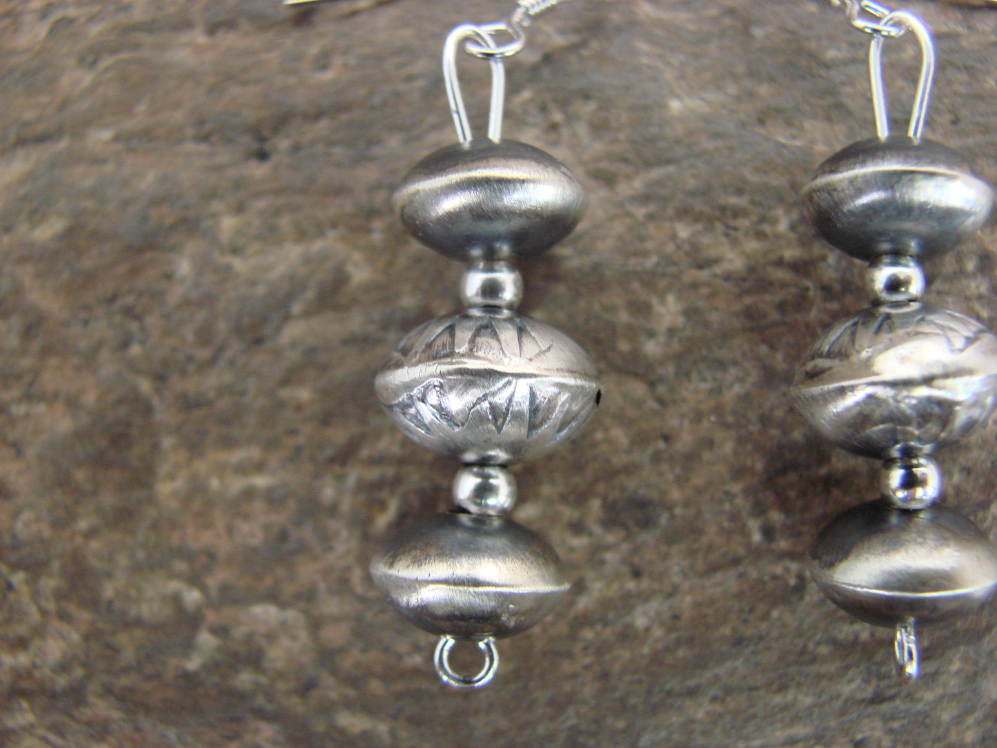 Native American Sterling Silver Navajo Pearl Dangle Earrings by Nez
